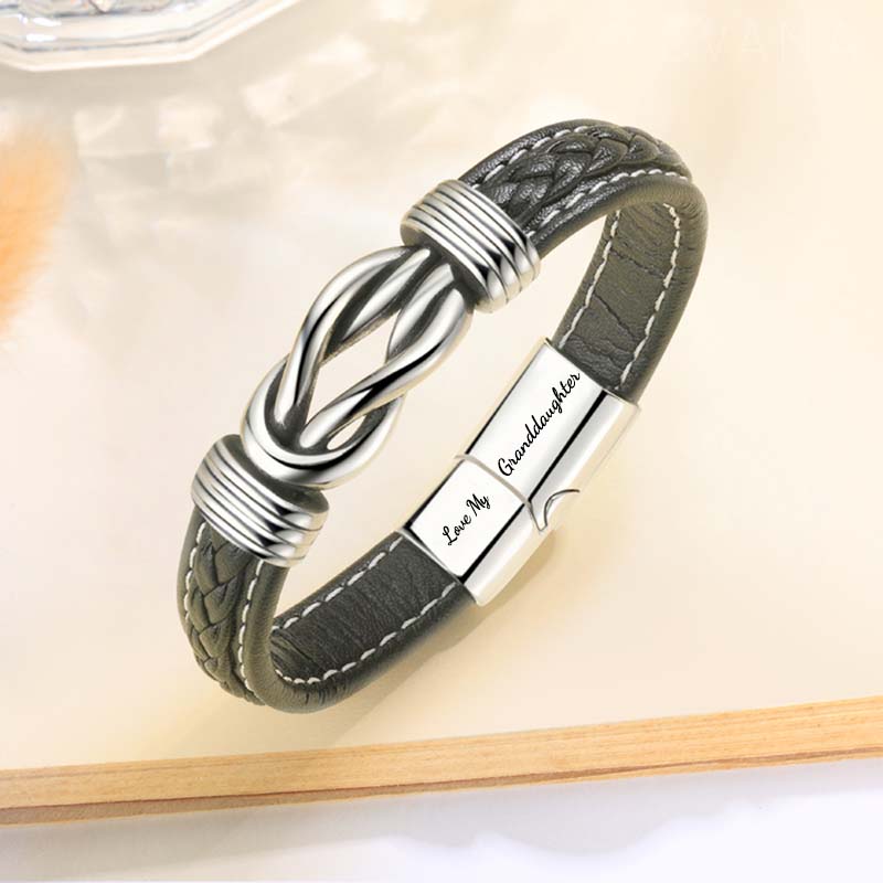 "Grandfather and Granddaughter Forever Linked Together" Braided Leather Bracelet - Love My Granddaughter