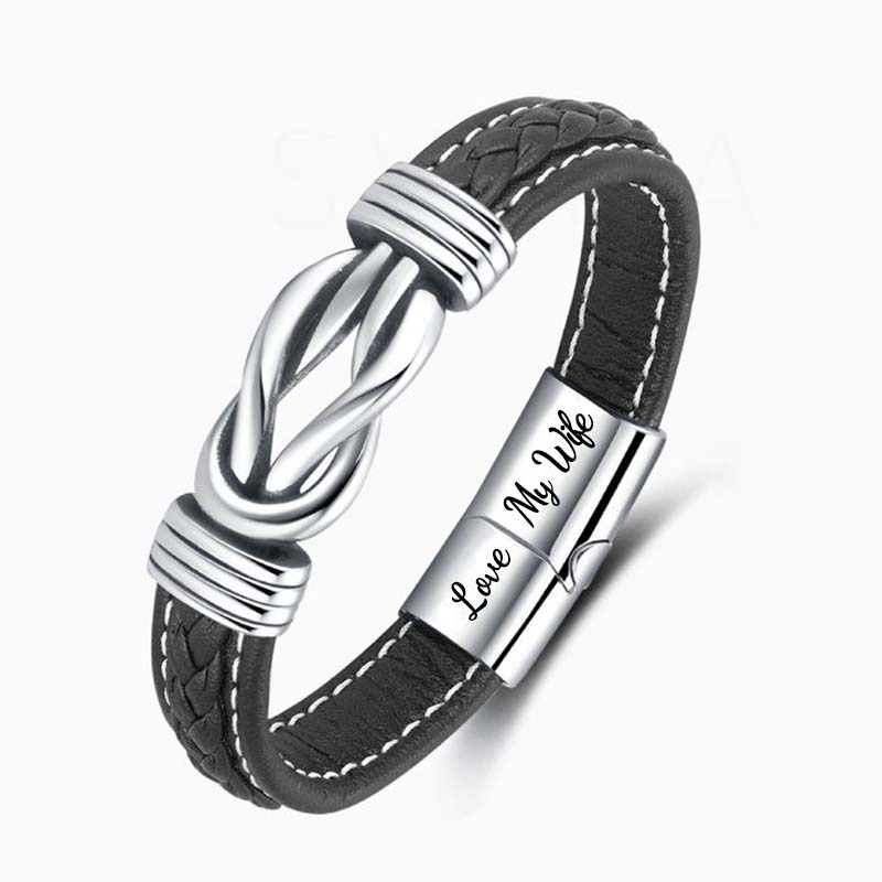 To My Wife - "Wife And Husband Forever Linked Together" Braided Leather Bracelet